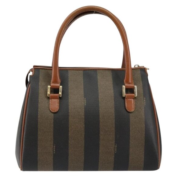FENDI Pecan Canvas Hand Bag PVC Brown Gold Auth ep11310 - Picture 3 of 16